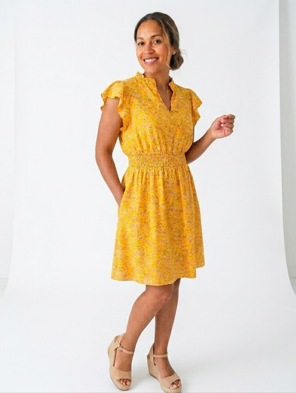 Shein Floral Yellow Dress Size Xl